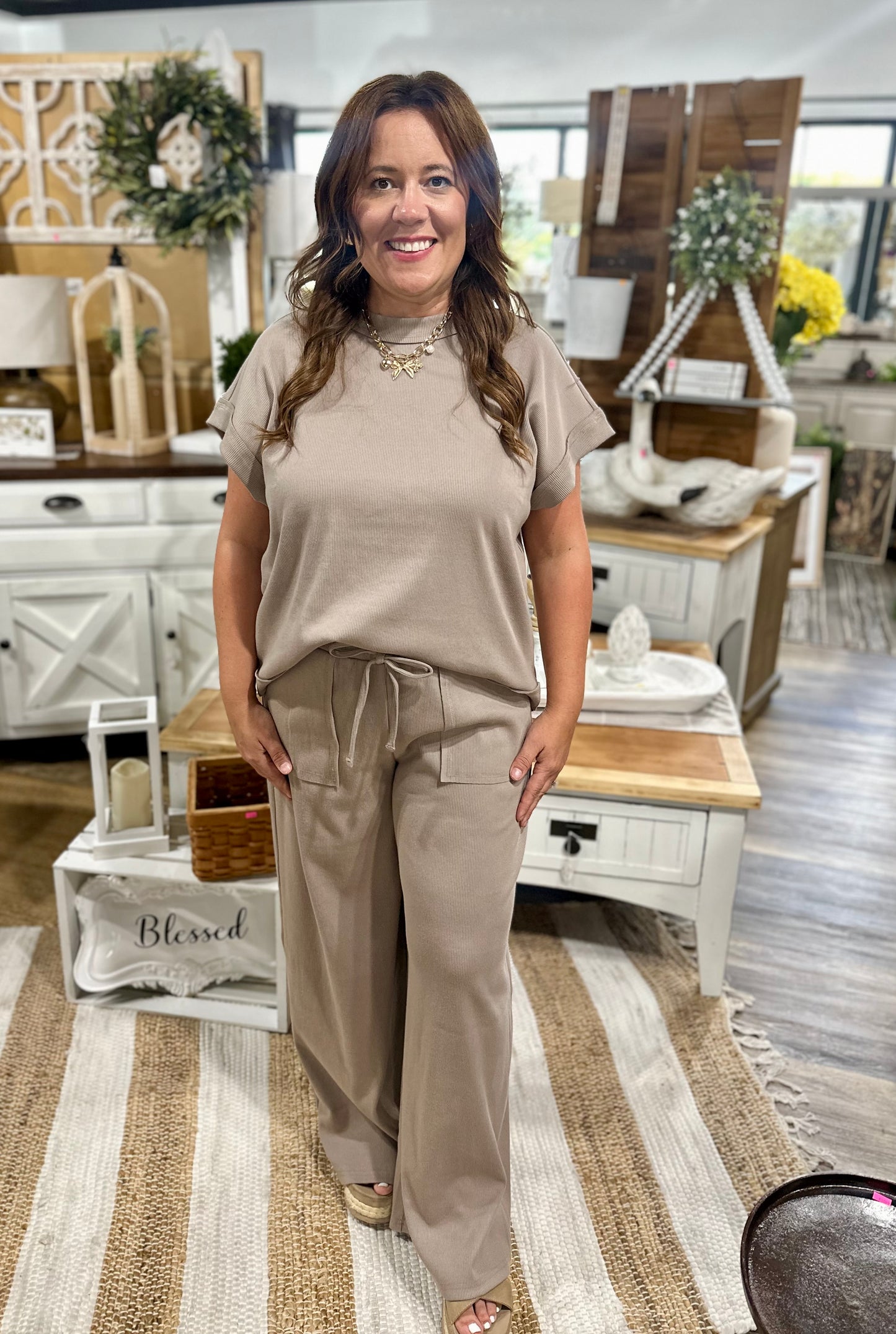 Ribbed Short Sleeve Tee & Pants Set