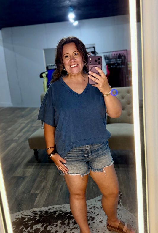 Oversized V-Neck Short Sleeve Top