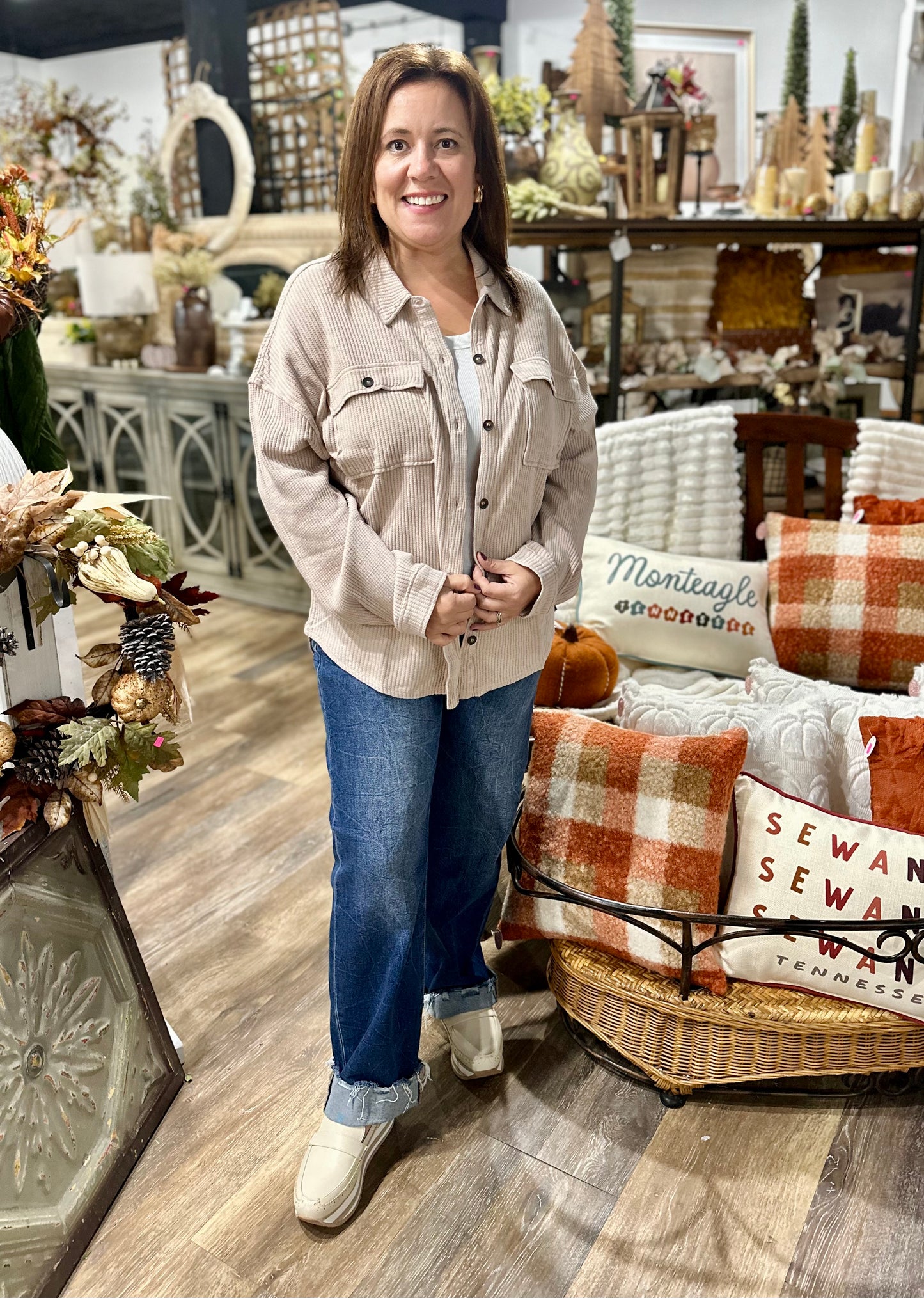 Oversized Mineral Washed Waffle Button Up Shacket