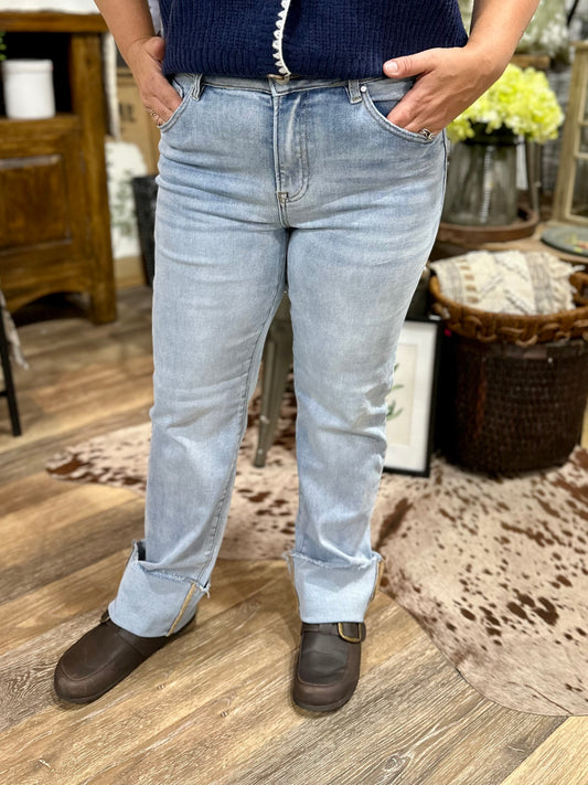 High Rise Straight Cuffed Relaxed Jeans