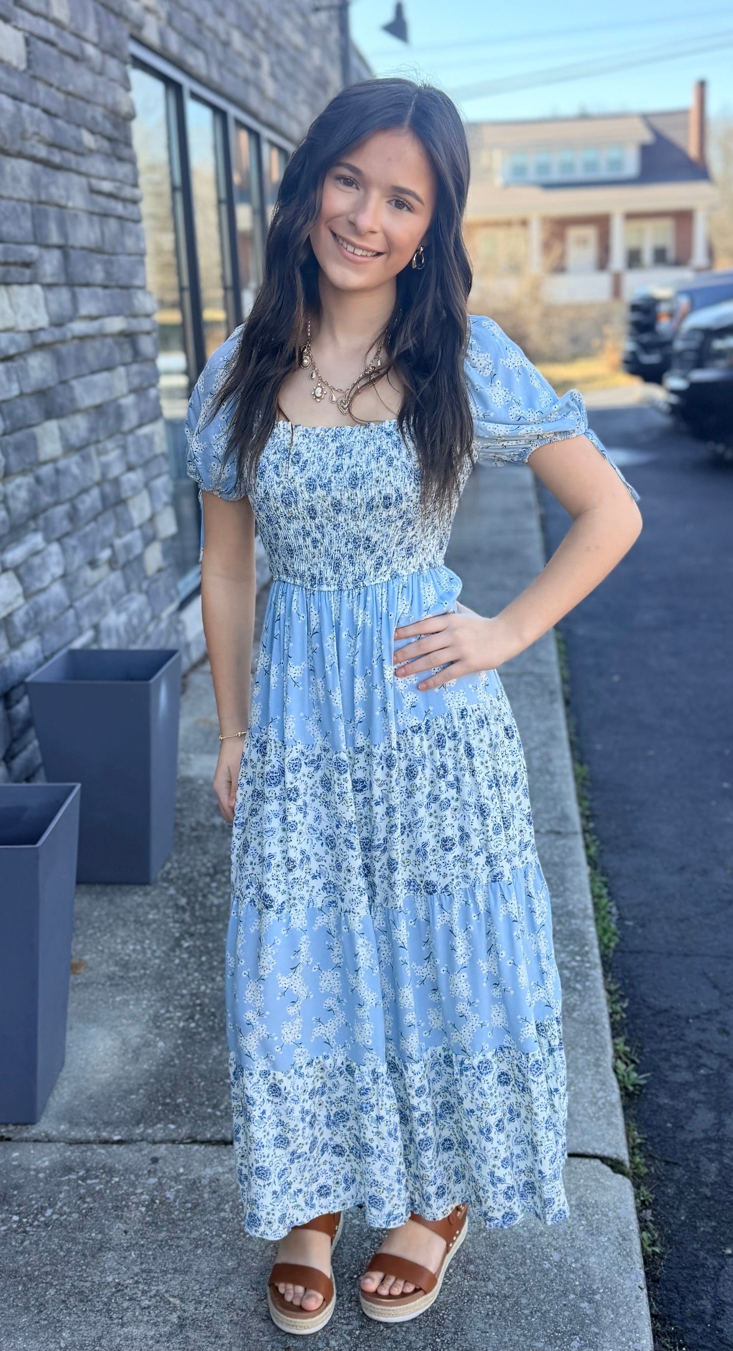 Floral Color-block Maxi Dress