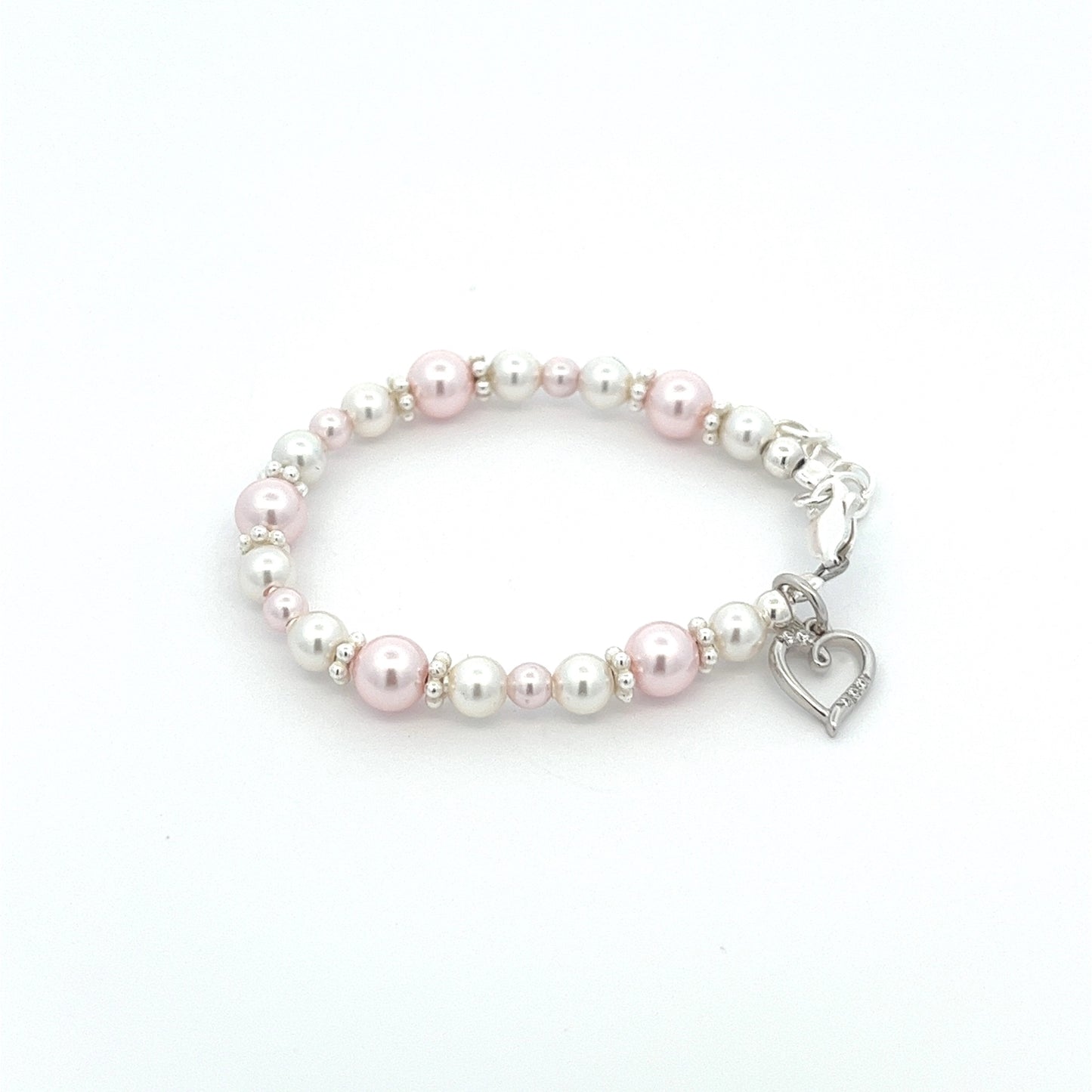 Sterling Silver Pink and White Pearl Baby Bracelet