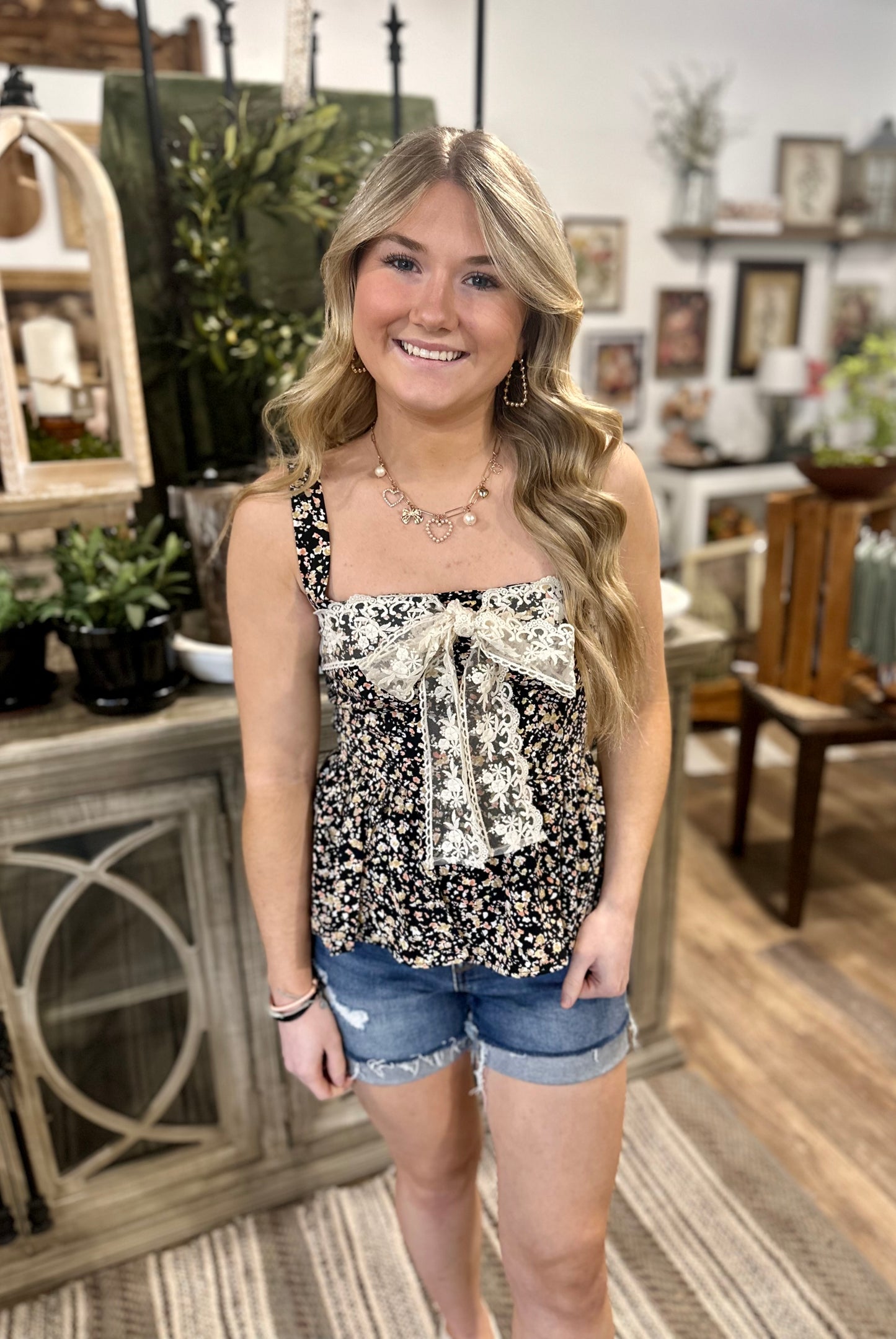 Lace & Floral Babydoll Top