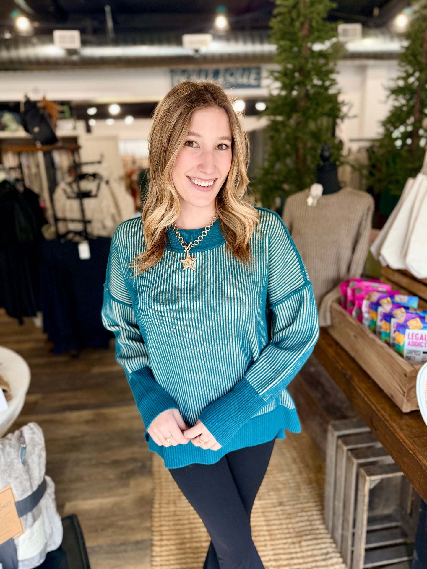 Exposed Seam Two Tone Sweater