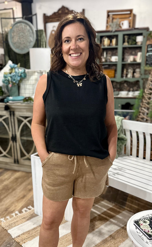 Acid Wash Fleece Drawstring Shorts With Pockets