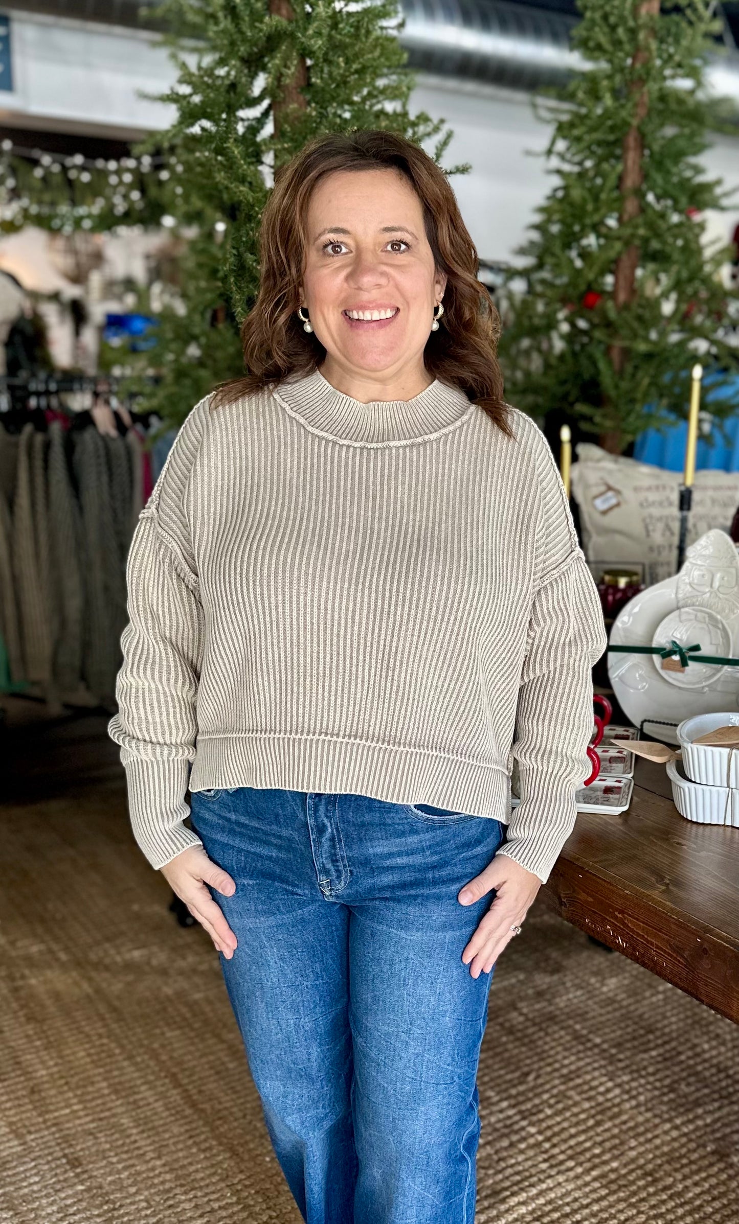 Washed Side Slit Oversized Cropped Sweater