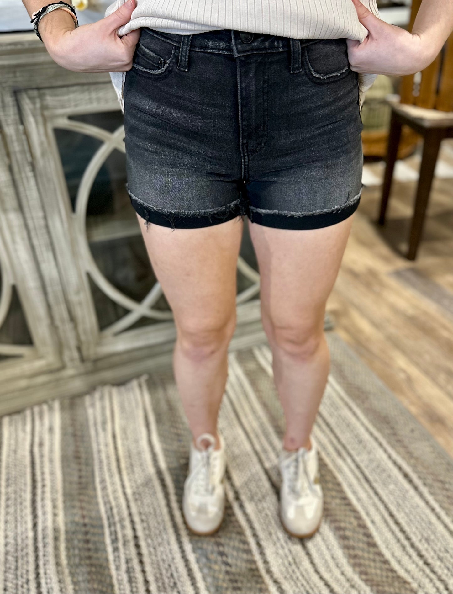 Washed Black Denim Shorts
