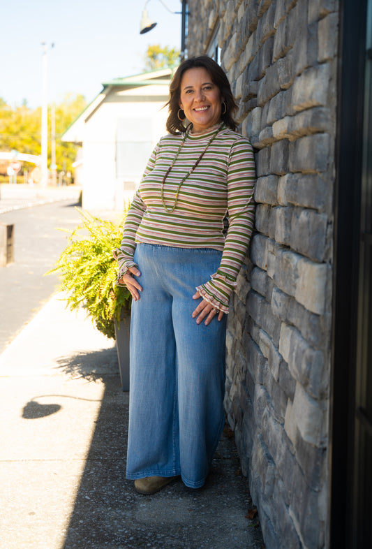 Smocked Waist Chambray Denim Pants