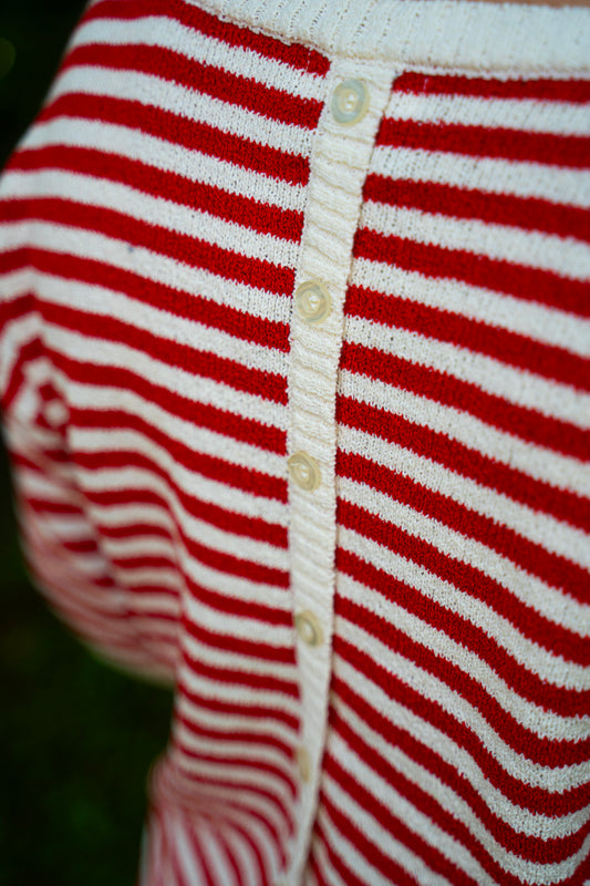 Striped Short Sleeve Contrast Sweater