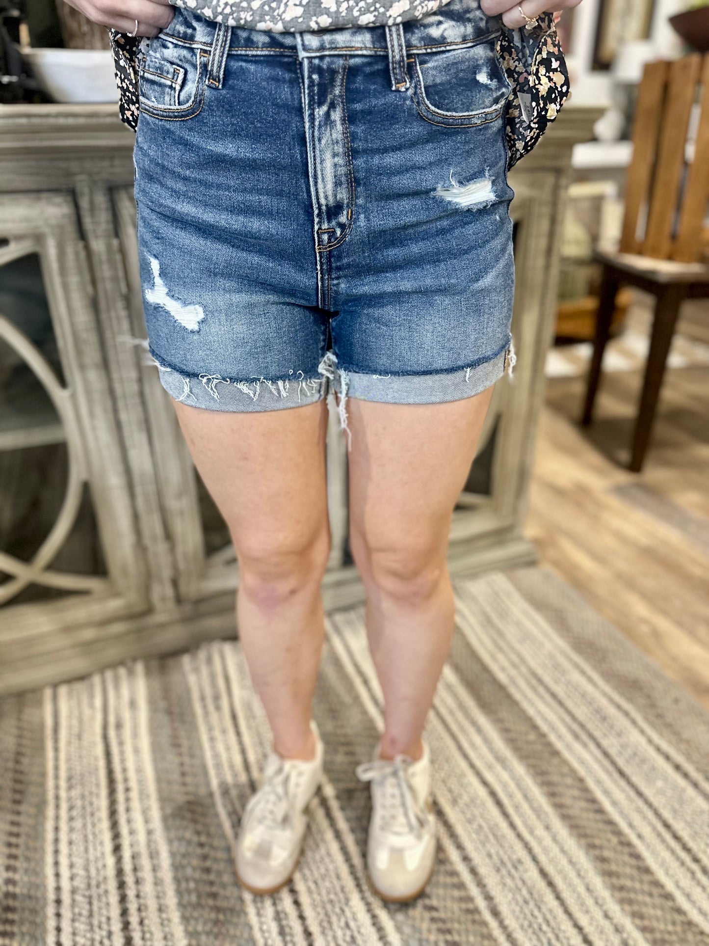 Distressed Cuff Denim Shorts