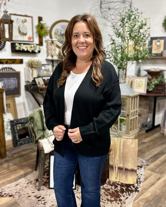 Oversized Open-Front Cardigan Sweater with Pockets