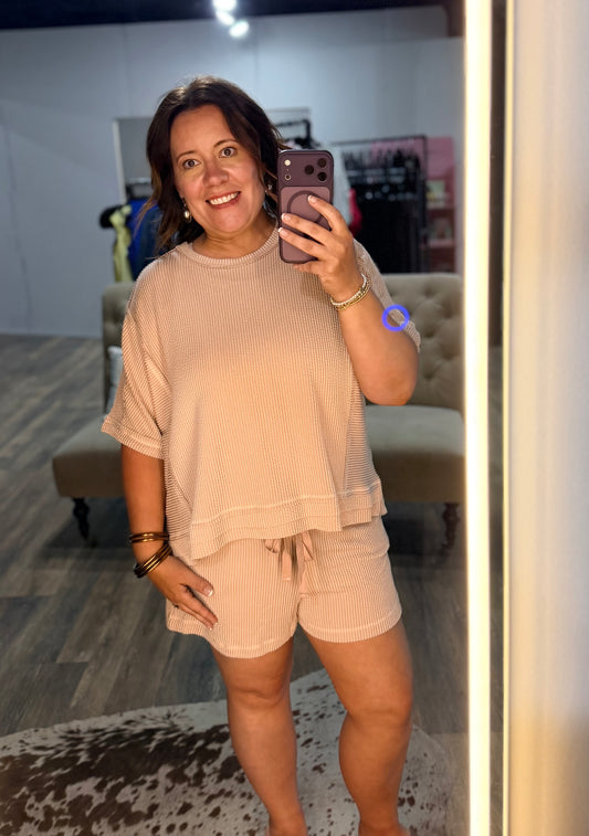 Ribbed Knit Comfy Top & Shorts Set