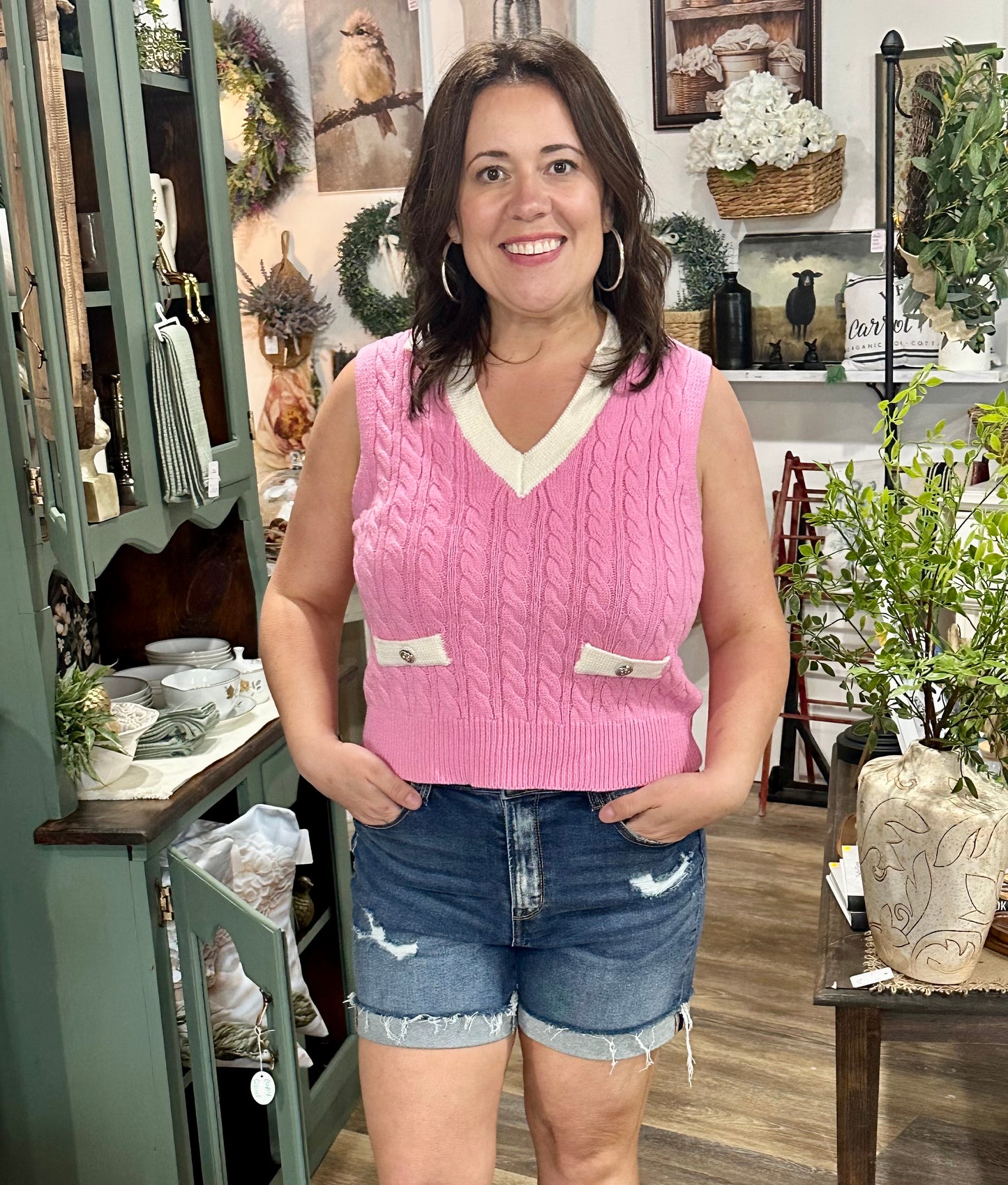 Preppy in Cable Knit Tank