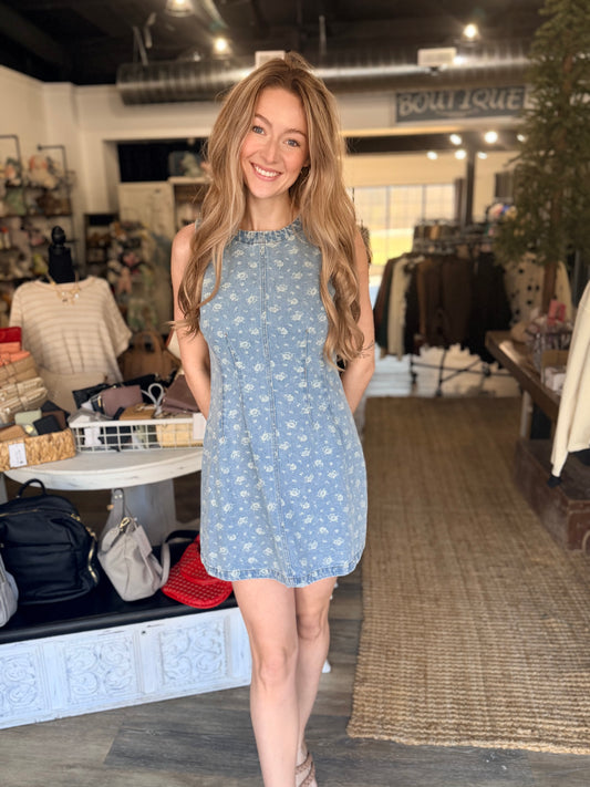 Floral Washed Denim Dress