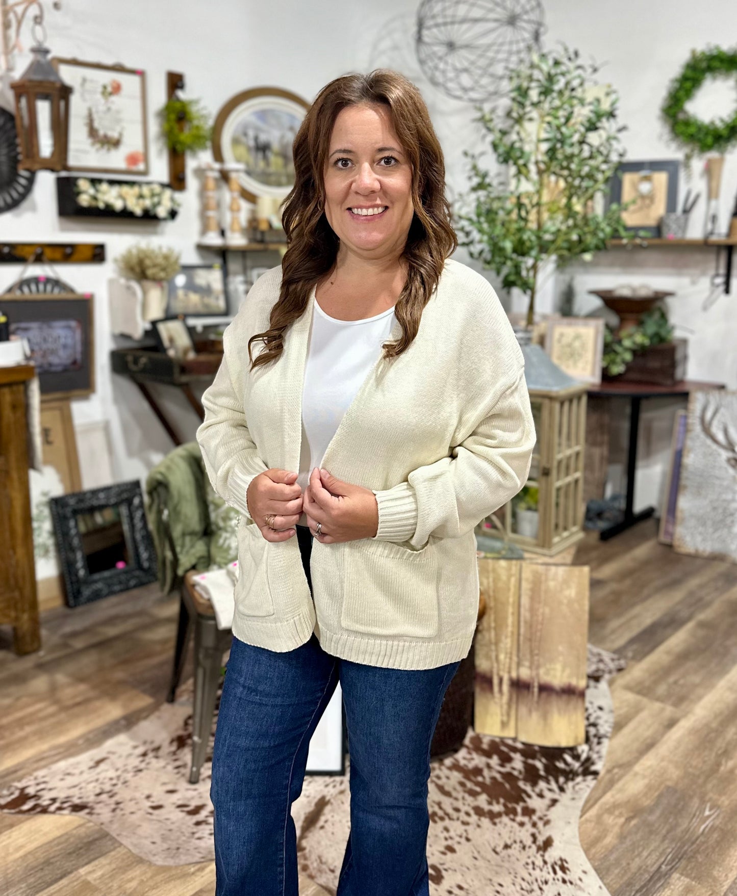 Oversized Open-Front Cardigan Sweater with Pockets