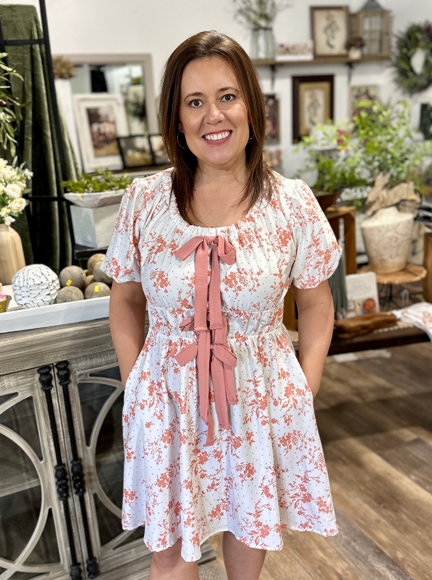 Ribbon Scoop Neck Dress