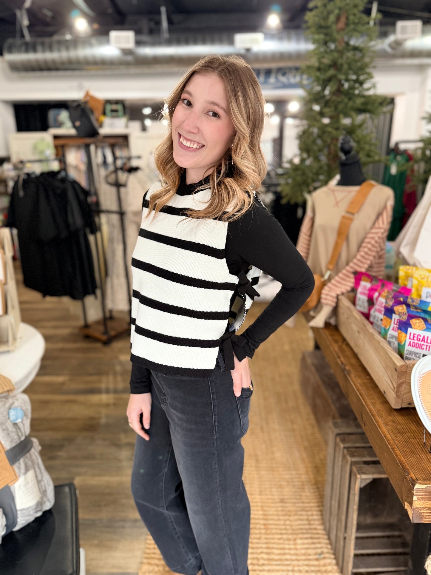 Side Tie Stripe Sweater Vest