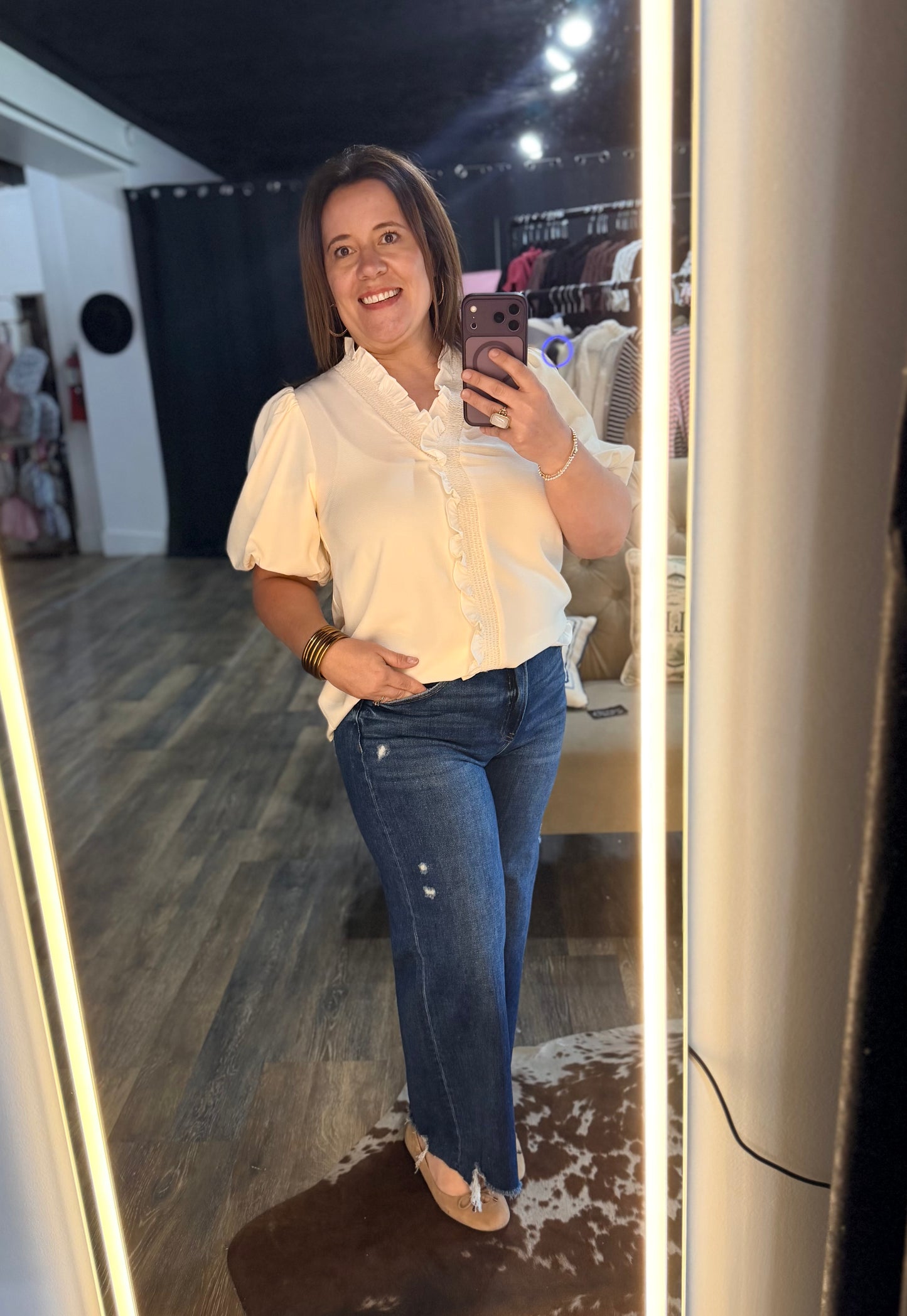 Risen cropped wide leg jean in dark