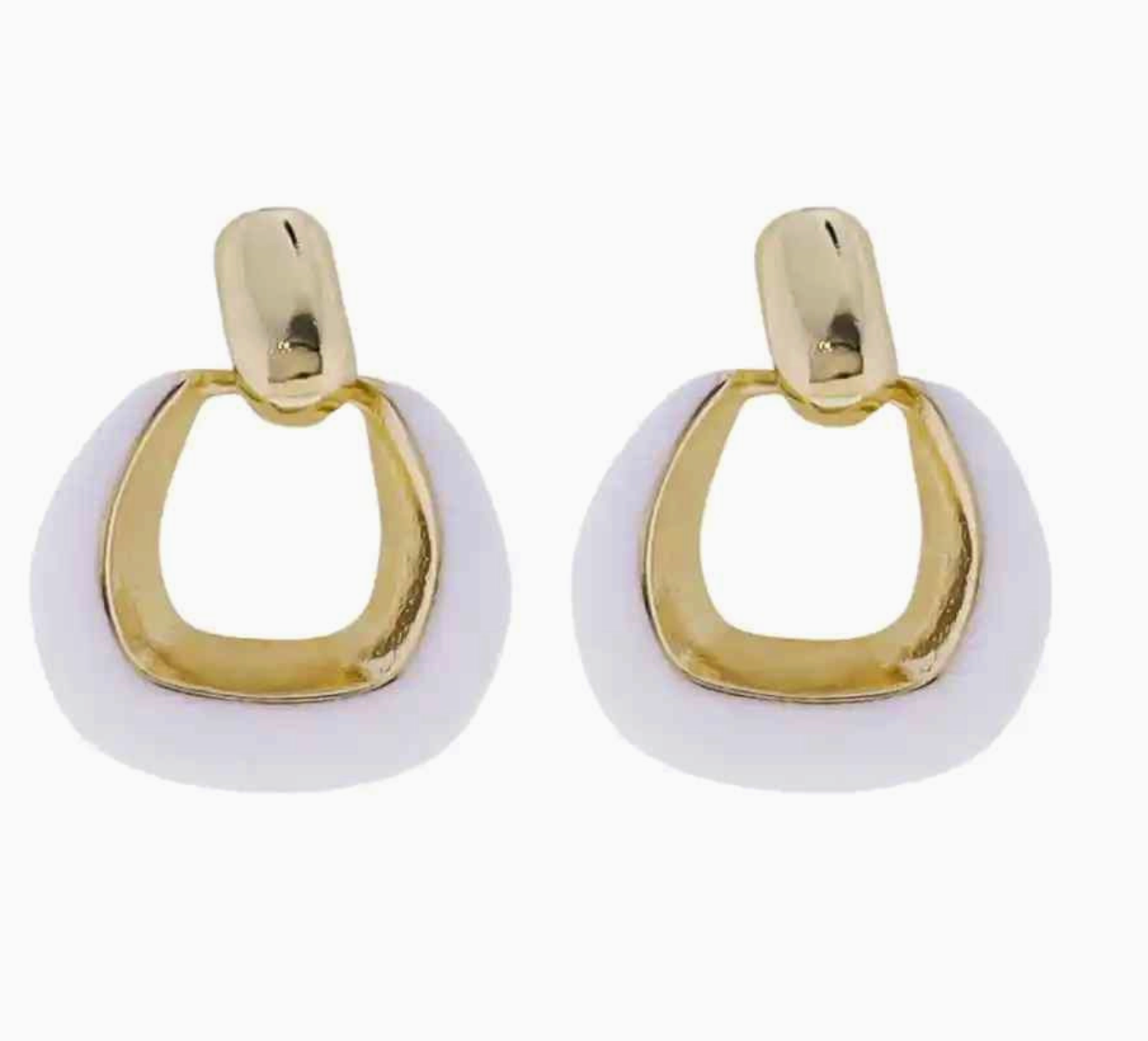 Gold/White Rectangle Post Earrings