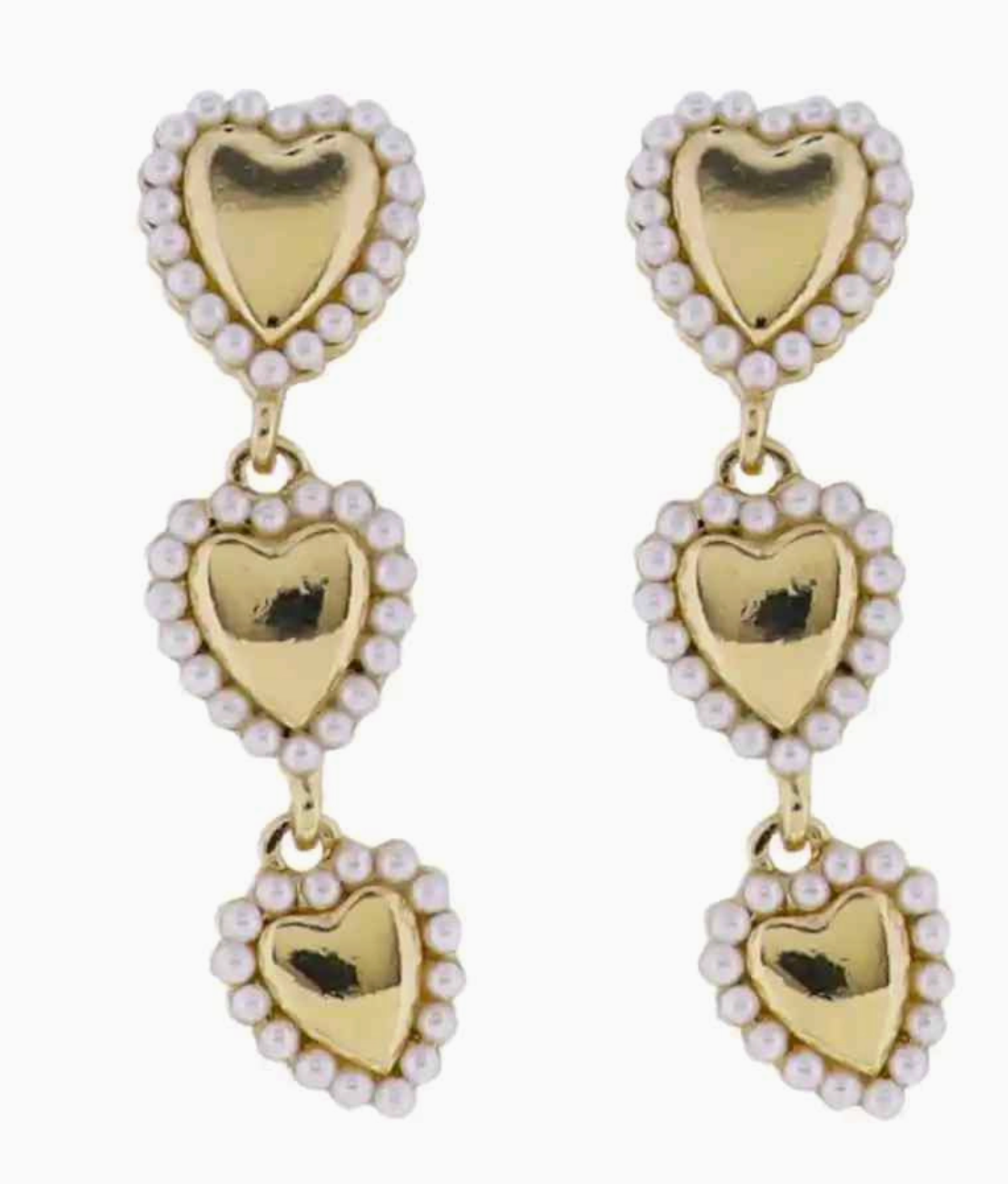 Gold Descending Hearts with Pearls