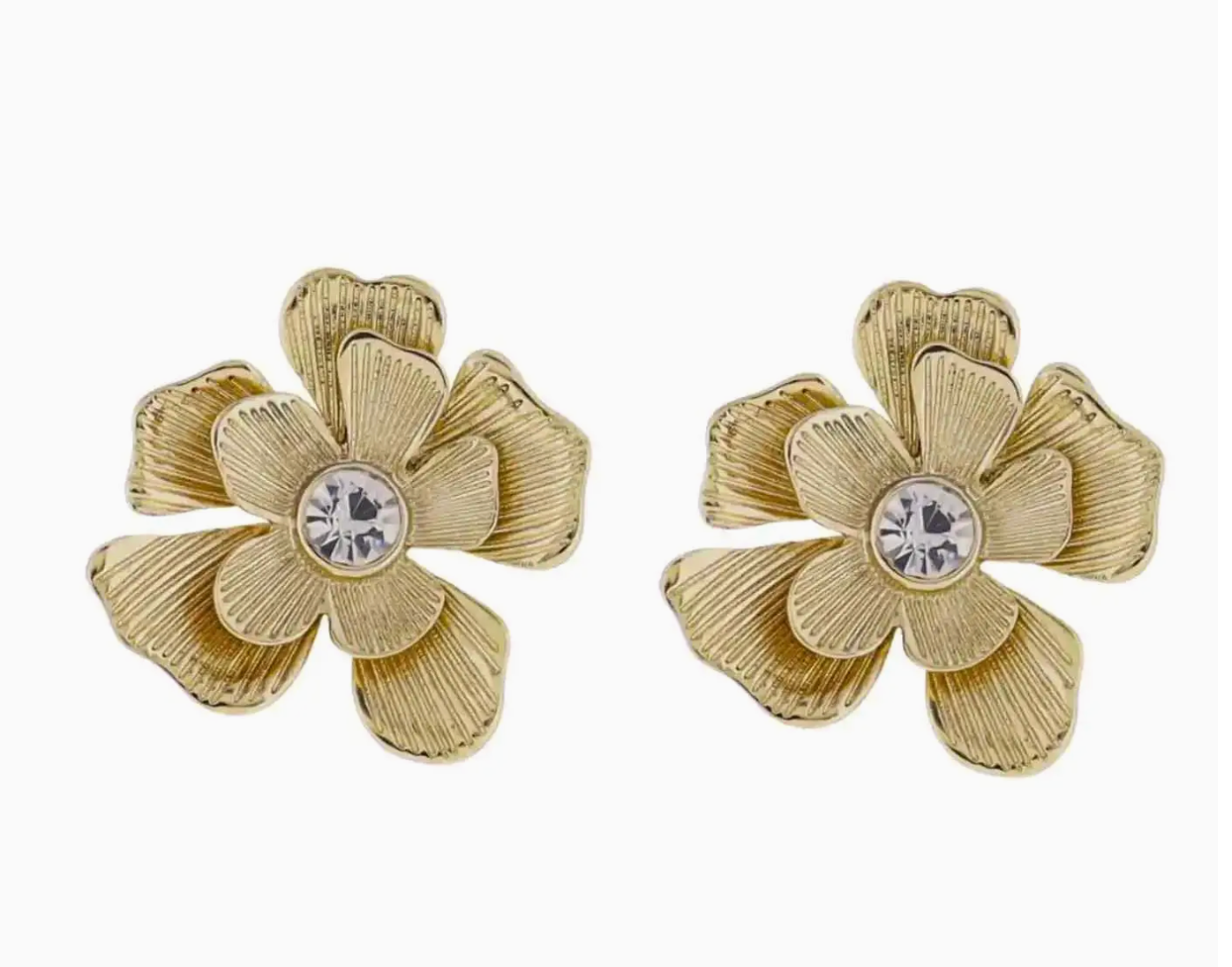 Gold Flower with Crystal Earring