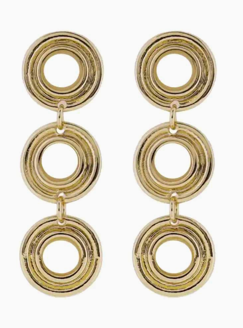 Gold Descending Circles Earring with Natural Centers