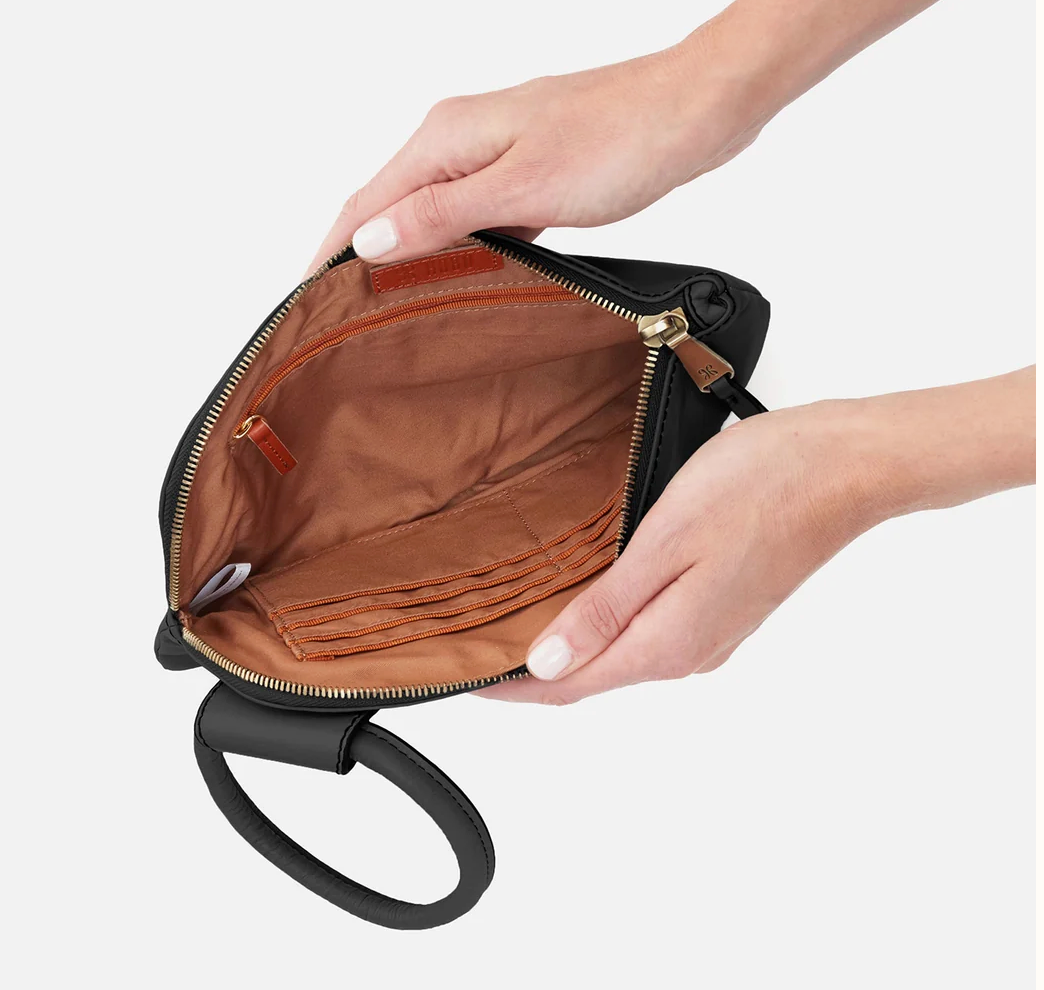 Sable Wristlet In Polished Black Leather by Hobo