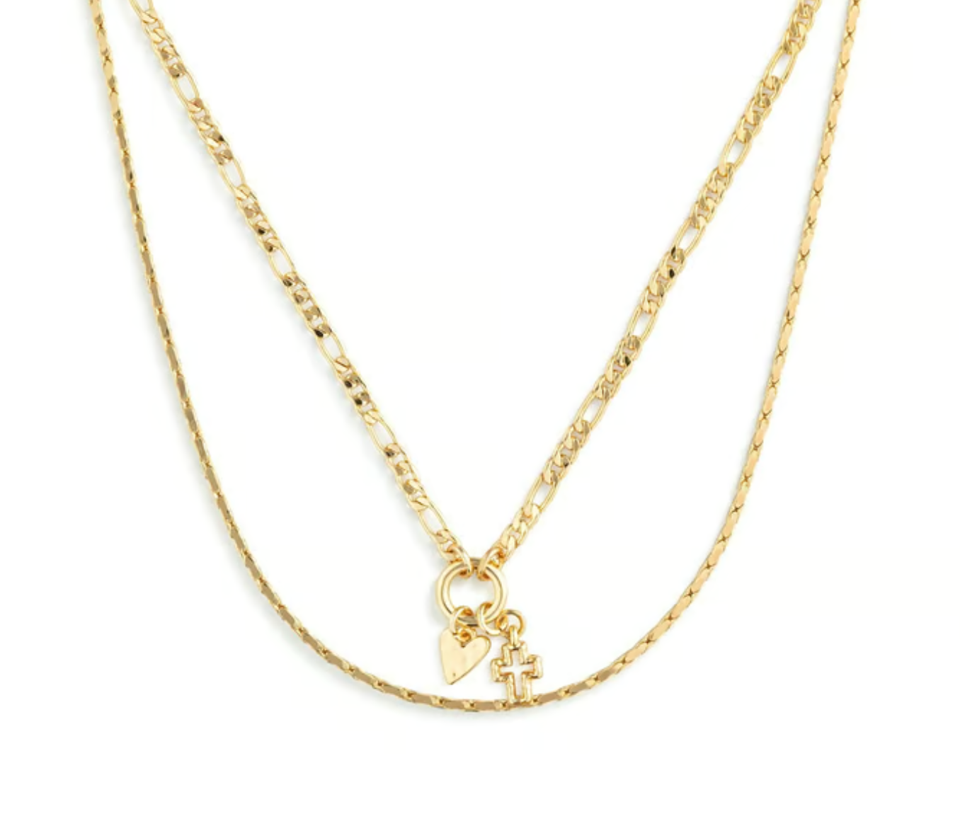 Heart + Cross Double Layer Necklace