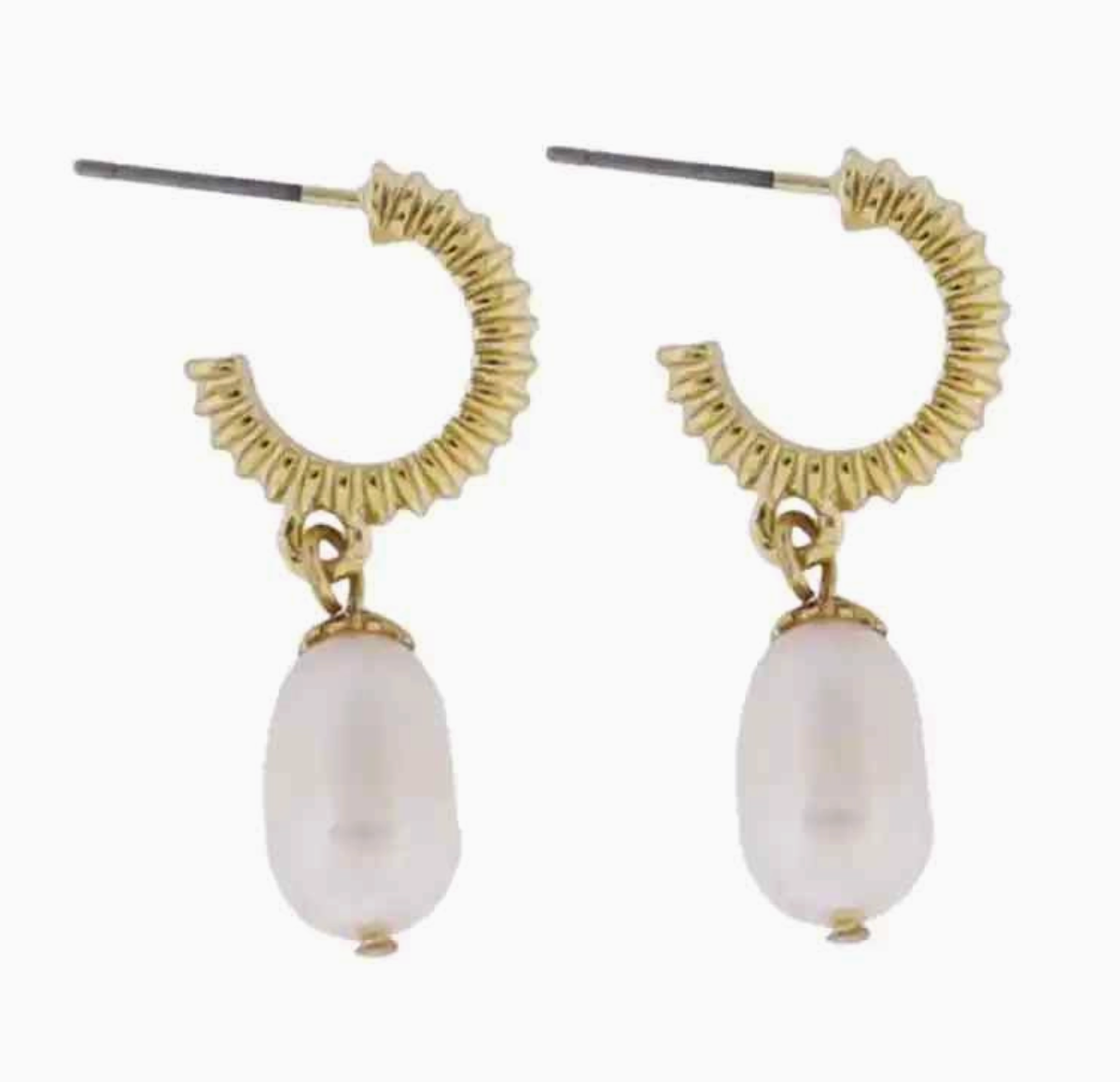 Gold Huggie Earring with Pearl Charm
