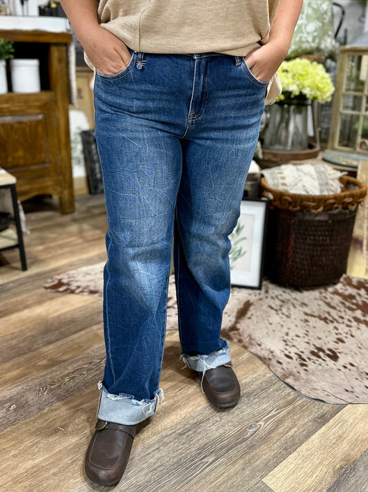 High Rise Crop Boyfriend Cufffed Jeans