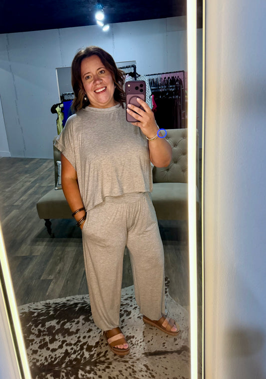 Modal two piece set in grey with cutout 