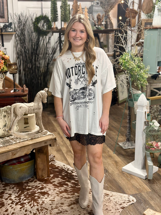 motorcycle oversized graphic distressed tee