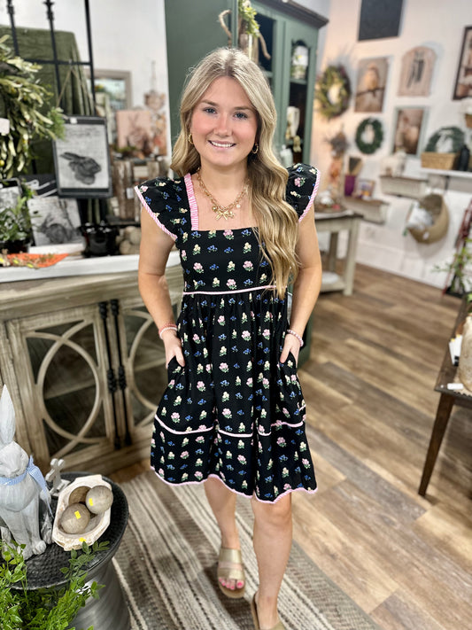 black floral midi modest dress