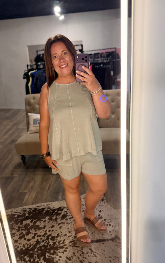 Sleeveless Round Neck Top & Shorts Set
