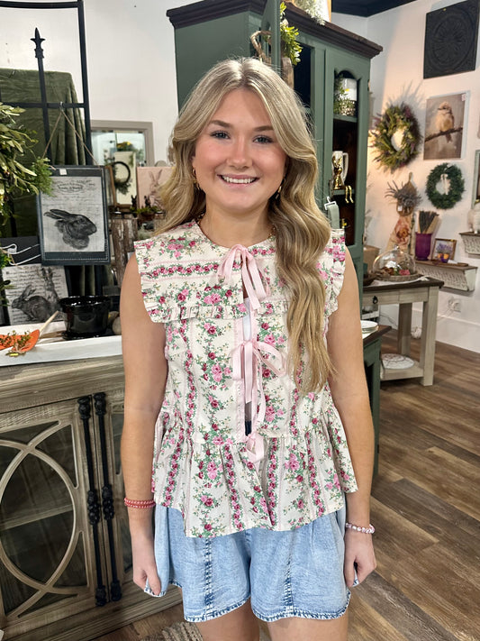 Floral Peplum Blouse with Ruffle Details
