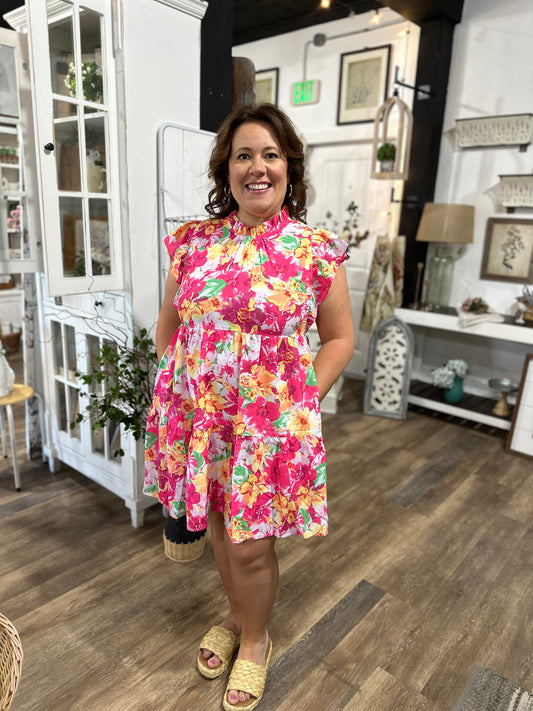 Fushia Mix Floral Dress