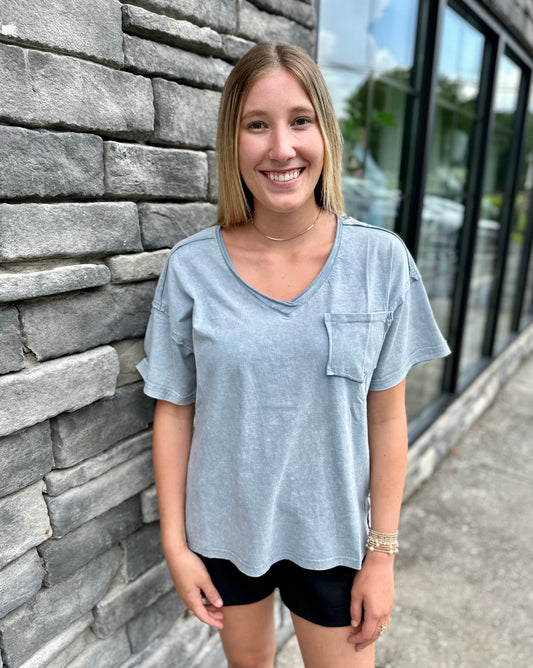 Mineral Wash V Neck Top