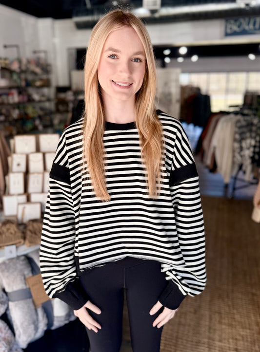 Striped Open Back Long Sleeve Top