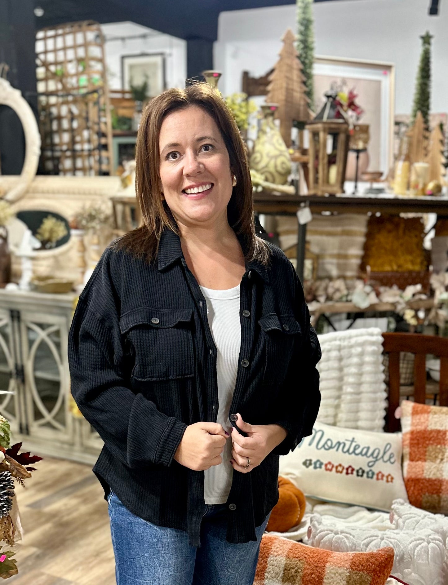 Oversized Mineral Washed Waffle Button Up Shacket