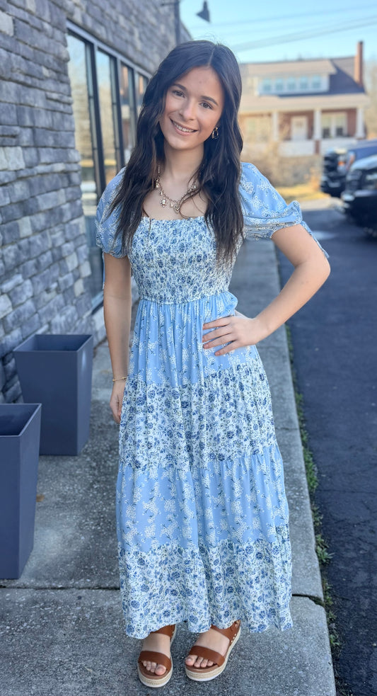 Floral Color-block Maxi Dress