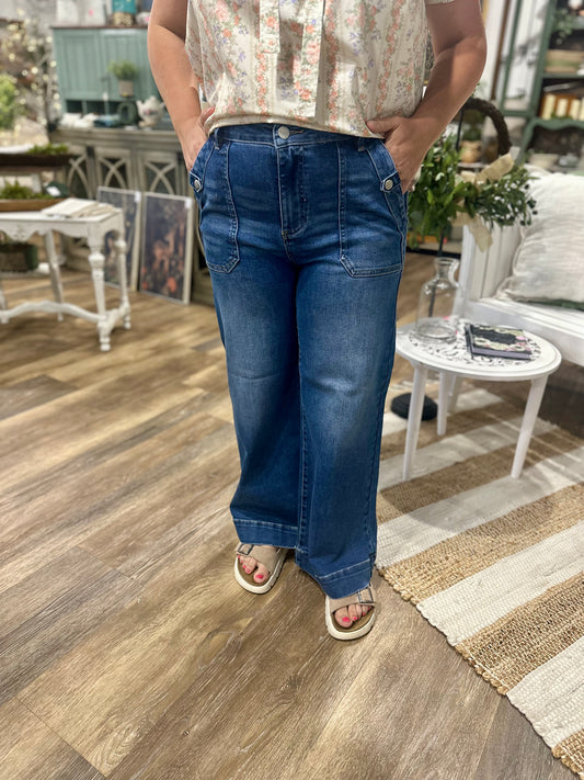 risen high waisted wide leg pocket jeans