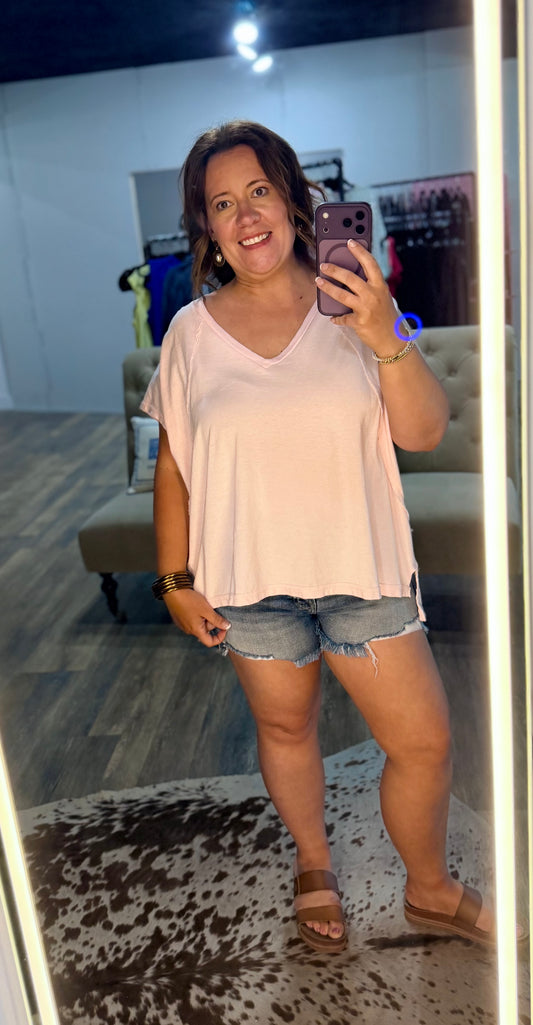 Oversized V-Neck Mineral Washed Top