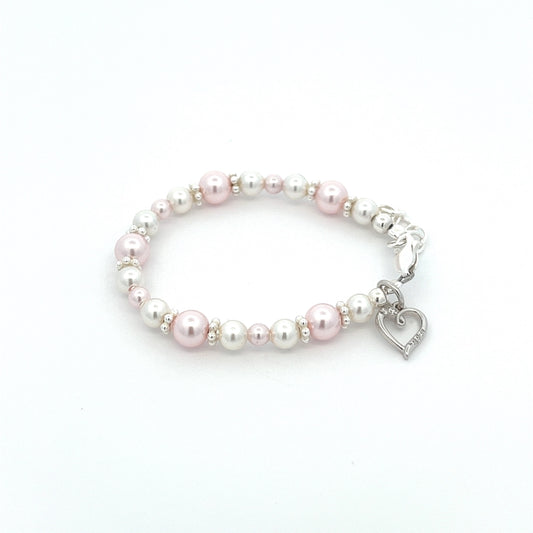 Sterling Silver Pink and White Pearl Baby Bracelet