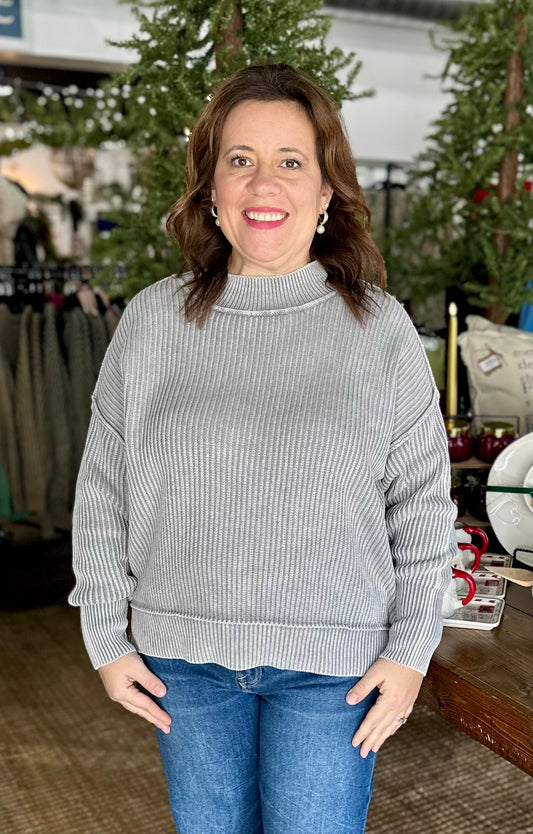 Washed Side Slit Oversized Sweater