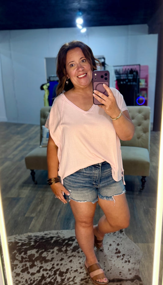 Oversized V-Neck Mineral Washed Top