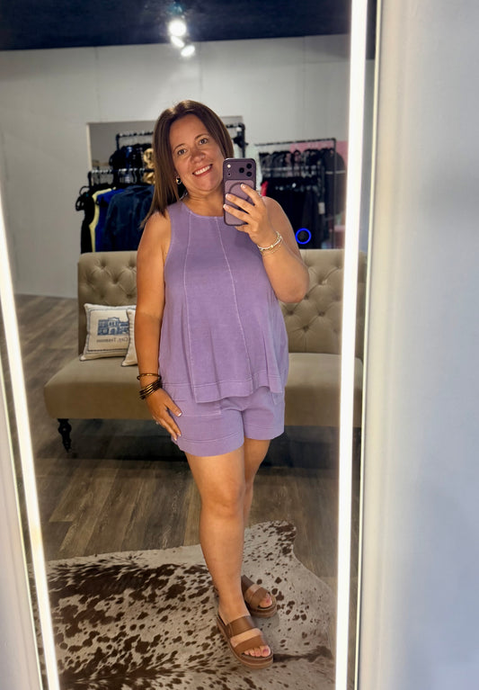 Sleeveless Round Neck Top & Shorts Set