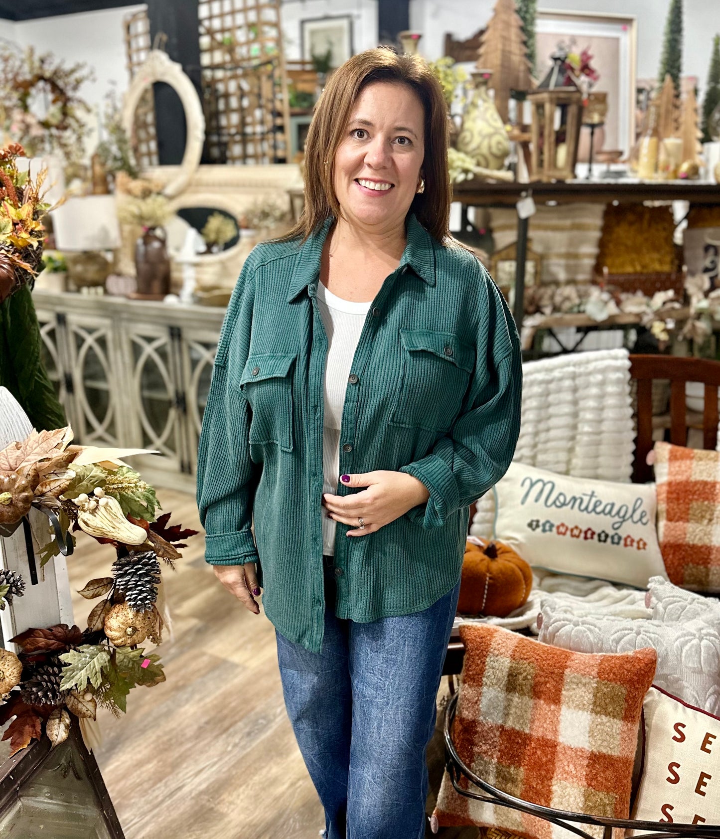 Oversized Mineral Washed Waffle Button Up Shacket