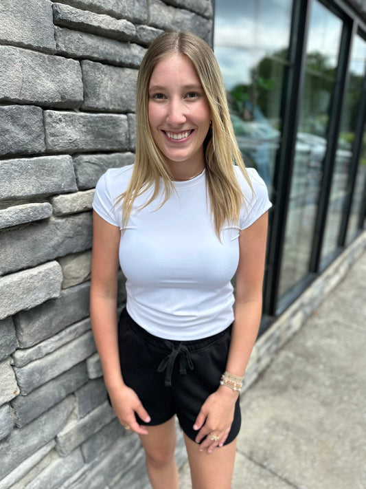 Ribbed Round Neck Short Sleeve Tee