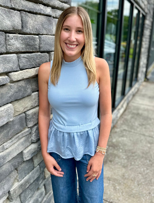 Mock Neck Sleeveless Twofer Tank Top