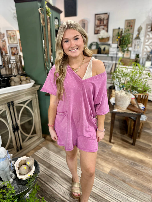 Mineral Washed Oversized Casual Knit Romper